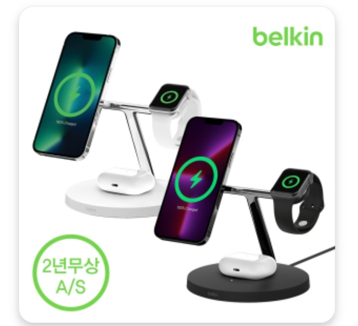 [벨킨] 부스트업 프로 3In1 맥세이프 15W 무선 충전 스탠드 + 애플워치 고속 충전 Wiz017Kr 아이폰14 13